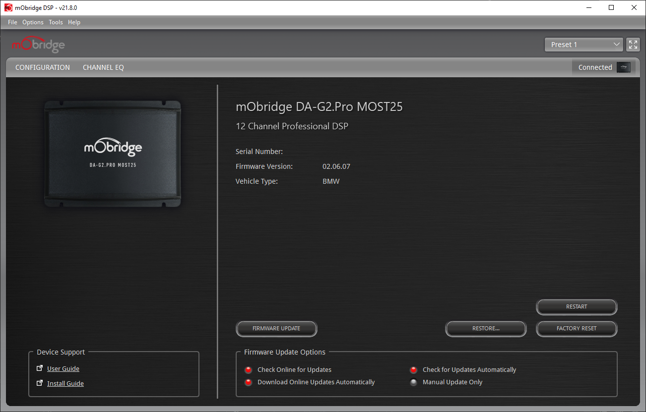 mObridge DSP Device Settings